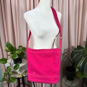 Vintage Liz Claiborne Pink Canvas Crossbody Bucket Bag Y2K 100% Cotton